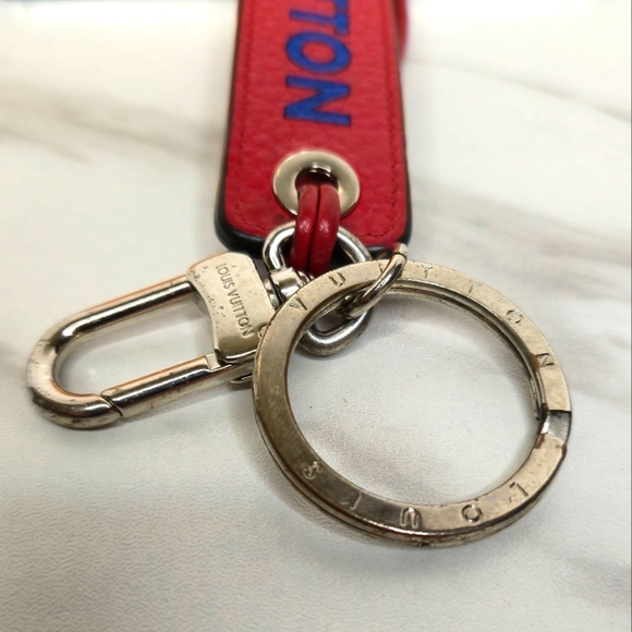 Louis Vuitton Taurillon Logo Tab Bag Charm Key Chain Leather Red Blue with Box - Picture 7 of 10